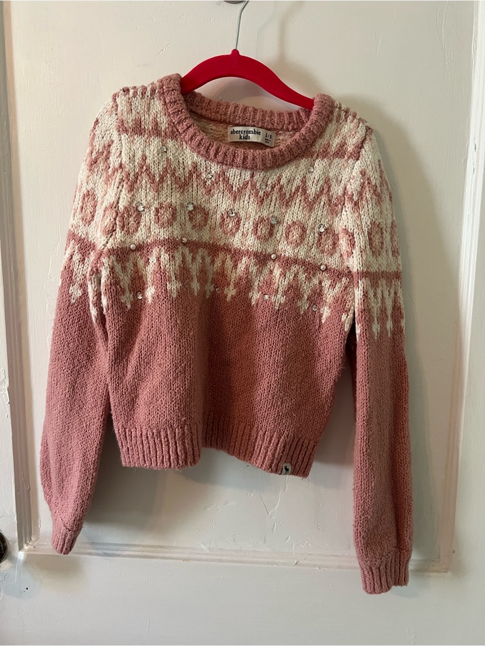 abercrombie kids Pink and Cream Fair Isle Knit Sweater